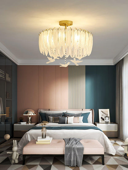 Glass Feather Ceiling Light | Copper Plated | Opaque