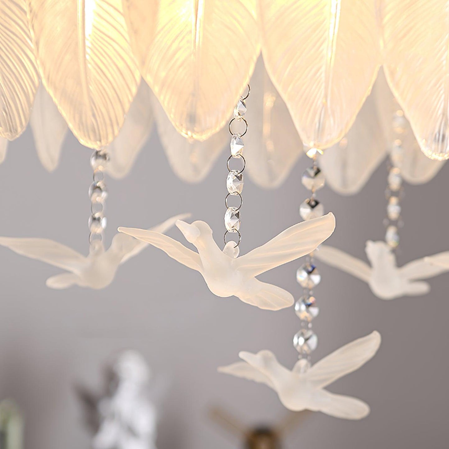 Glass Feather Ceiling Light | Copper Plated | Opaque