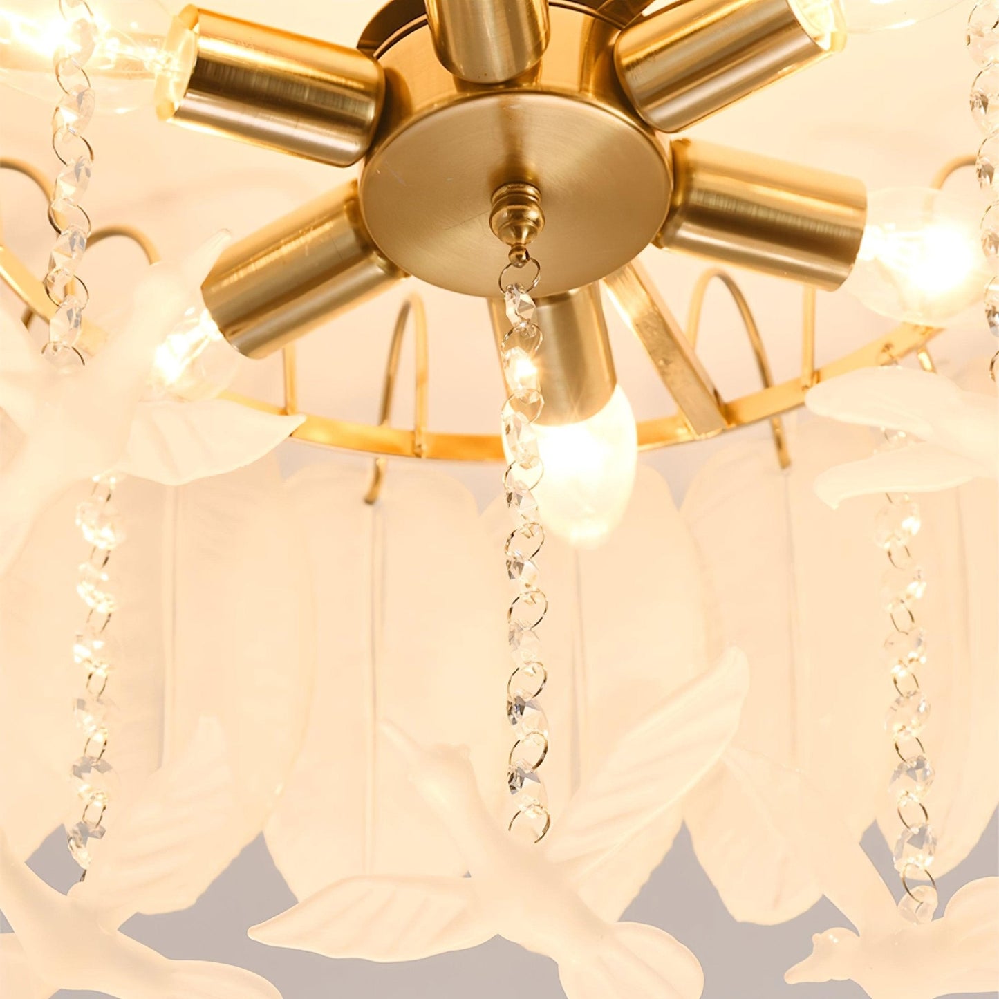 Glass Feather Ceiling Light | Copper Plated | Opaque