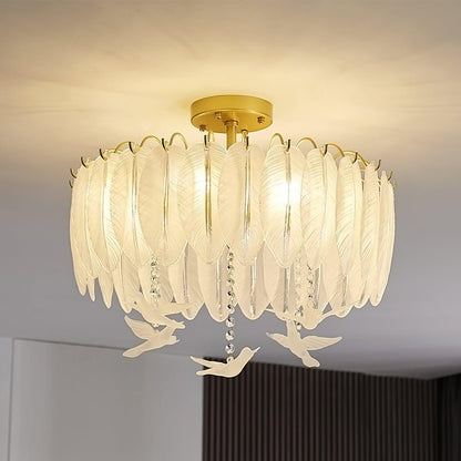 Glass Feather Ceiling Light | Copper Plated | Opaque