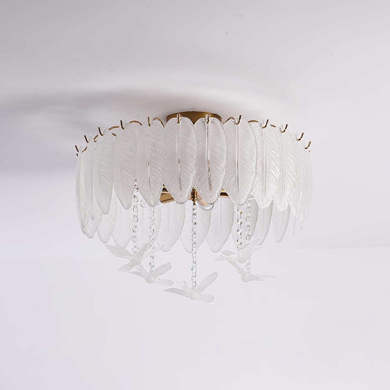 Glass Feather Ceiling Light | Copper Plated | Opaque