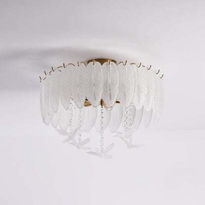 Glass Feather Ceiling Light | Copper Plated | Opaque