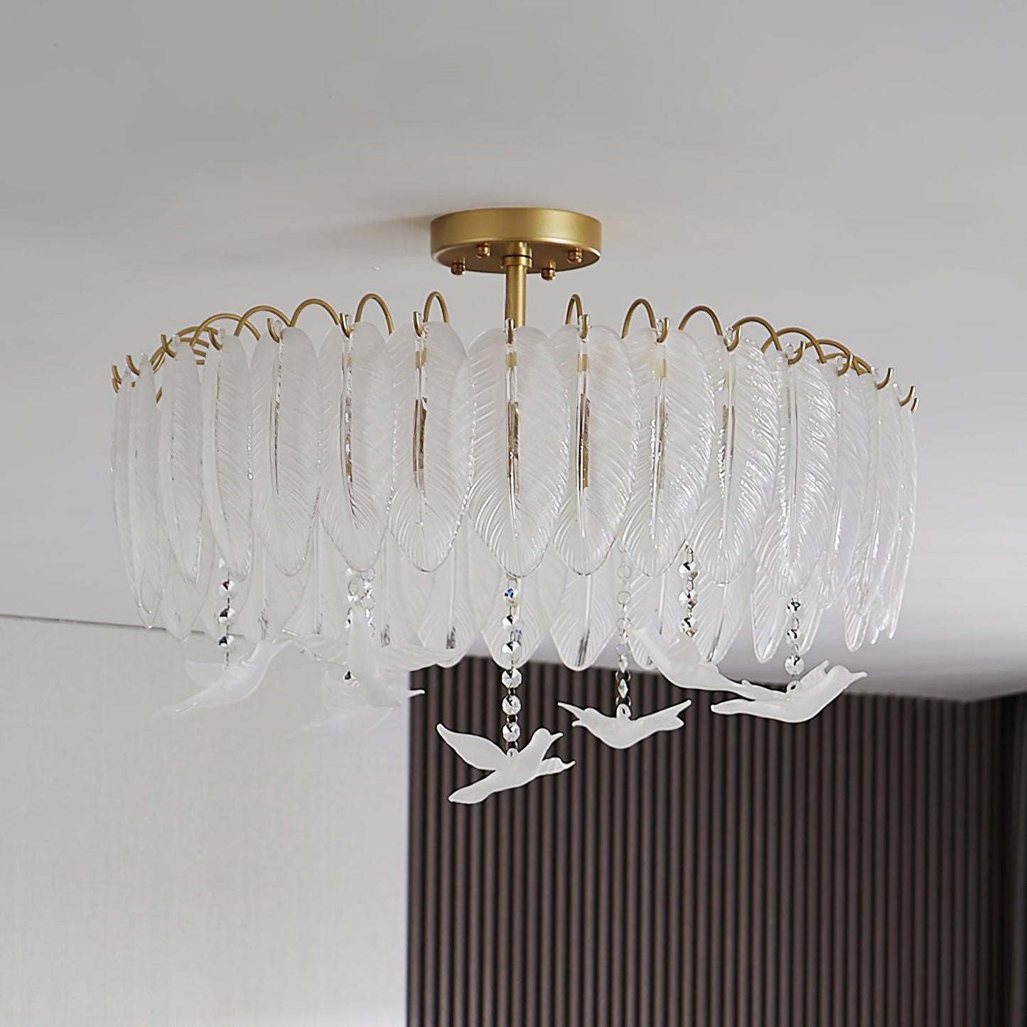 Glass Feather Ceiling Light | Copper Plated | Opaque