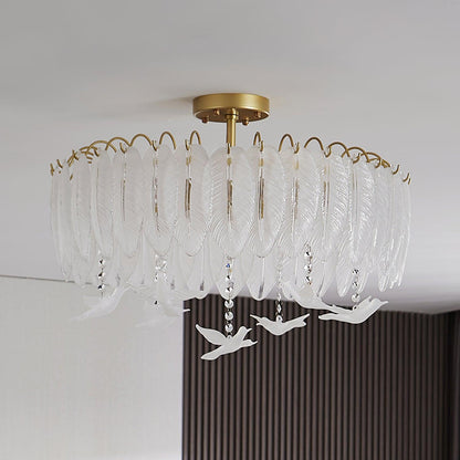 Glass Feather Ceiling Light | Copper Plated | Opaque