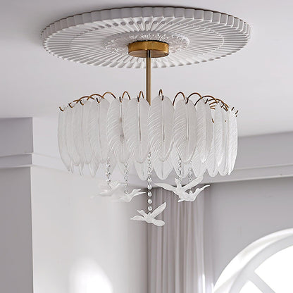 Glass Feather Ceiling Light | Copper Plated | Opaque