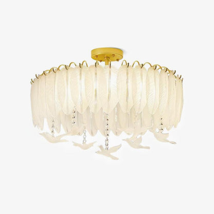 Glass Feather Ceiling Light | Copper Plated | Opaque