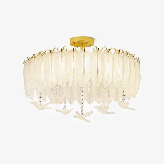 Glass Feather Ceiling Light | Copper Plated | Opaque