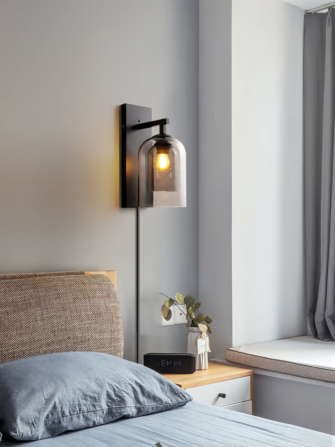 Glass Wall Lamp | Metal & Glass | Smoke Grey & Amber