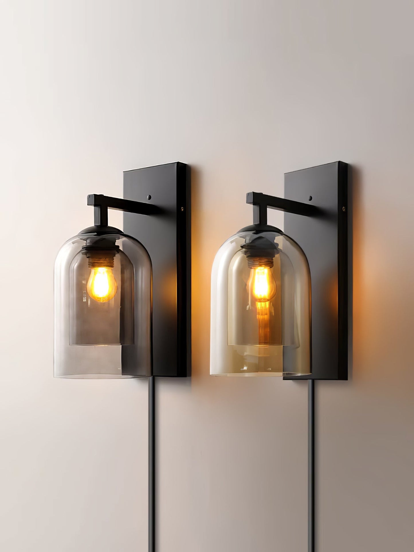 Glass Wall Lamp | Metal & Glass | Smoke Grey & Amber
