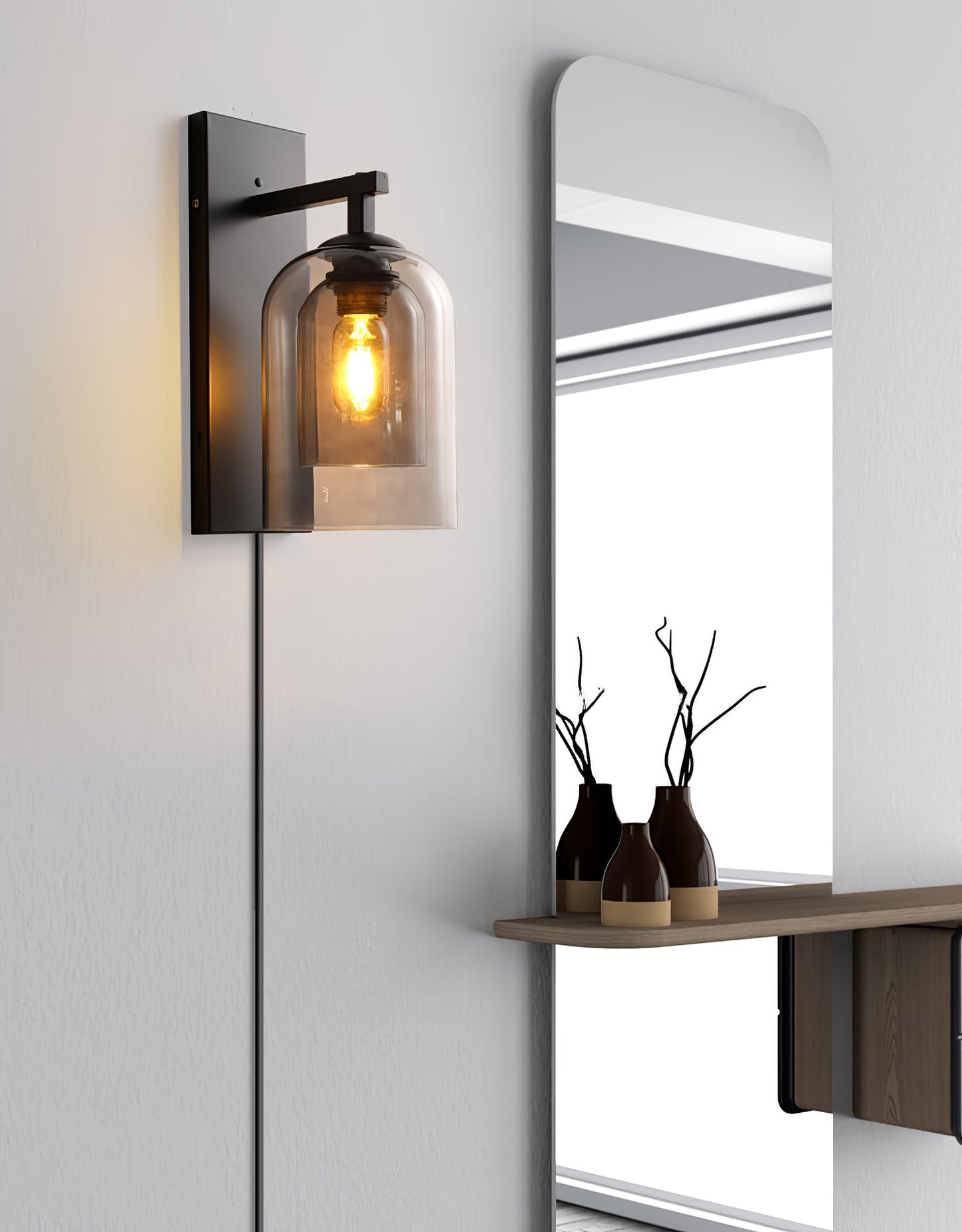 Glass Wall Lamp | Metal & Glass | Smoke Grey & Amber