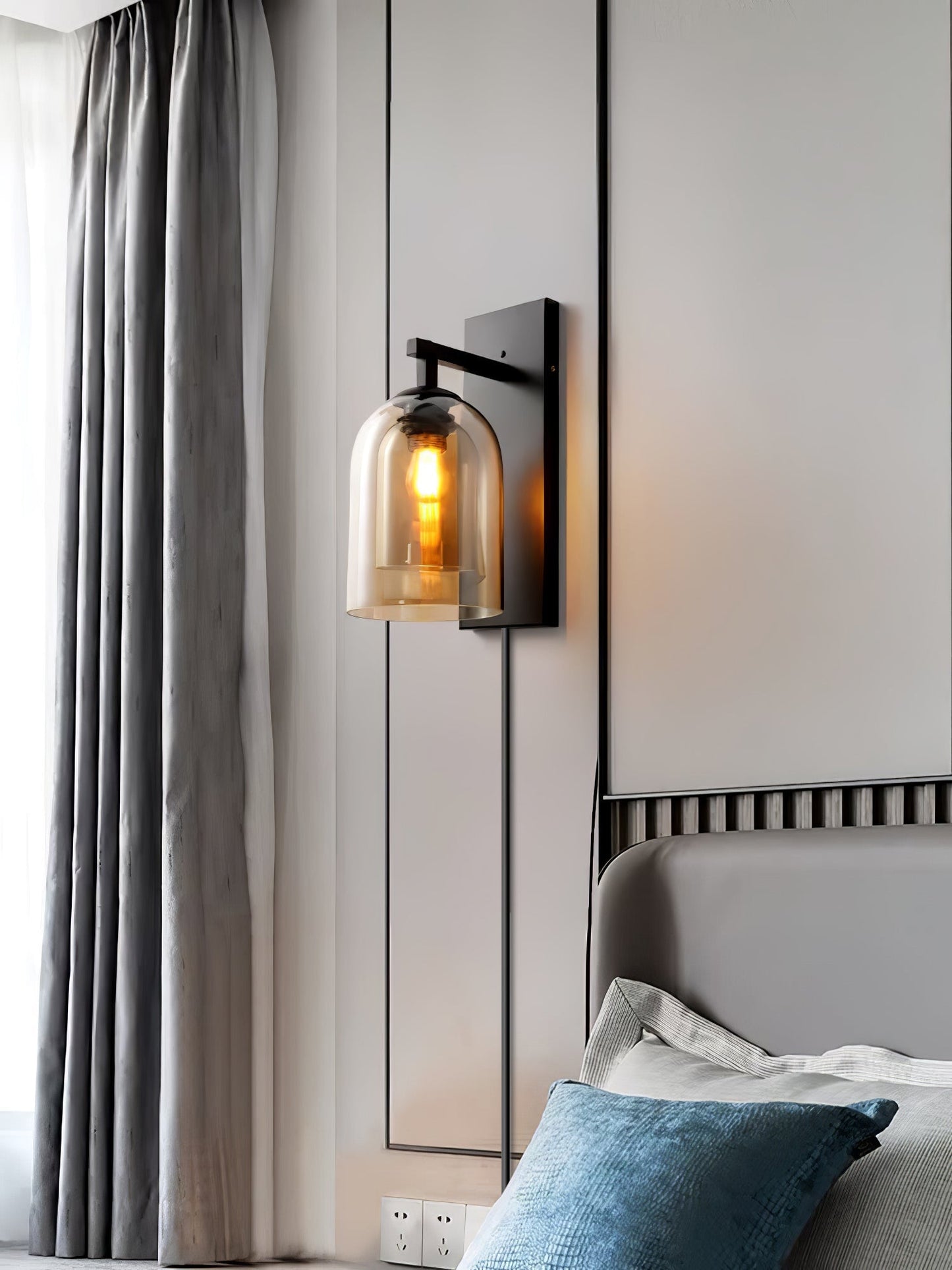 Glass Wall Lamp | Metal & Glass | Smoke Grey & Amber