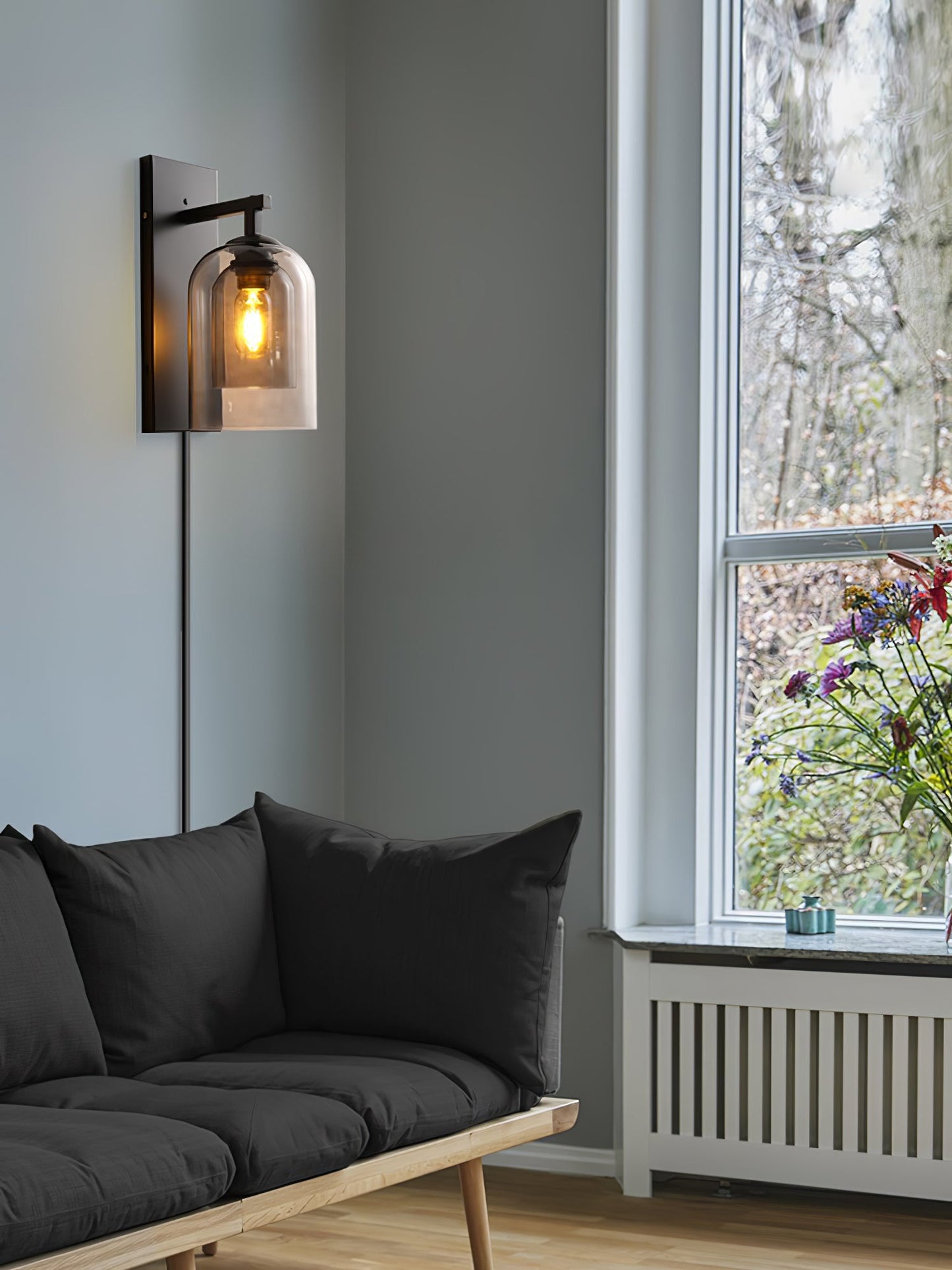 Glass Wall Lamp | Metal & Glass | Smoke Grey & Amber