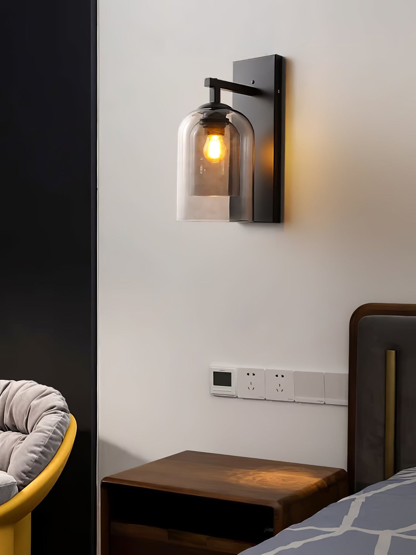 Glass Tubular Wall Lamp | Metal & Glass | Smoke Grey & Amber