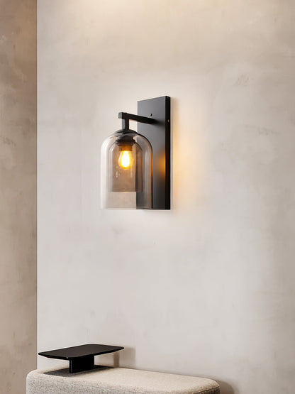 Glass Tubular Wall Lamp | Metal & Glass | Smoke Grey & Amber