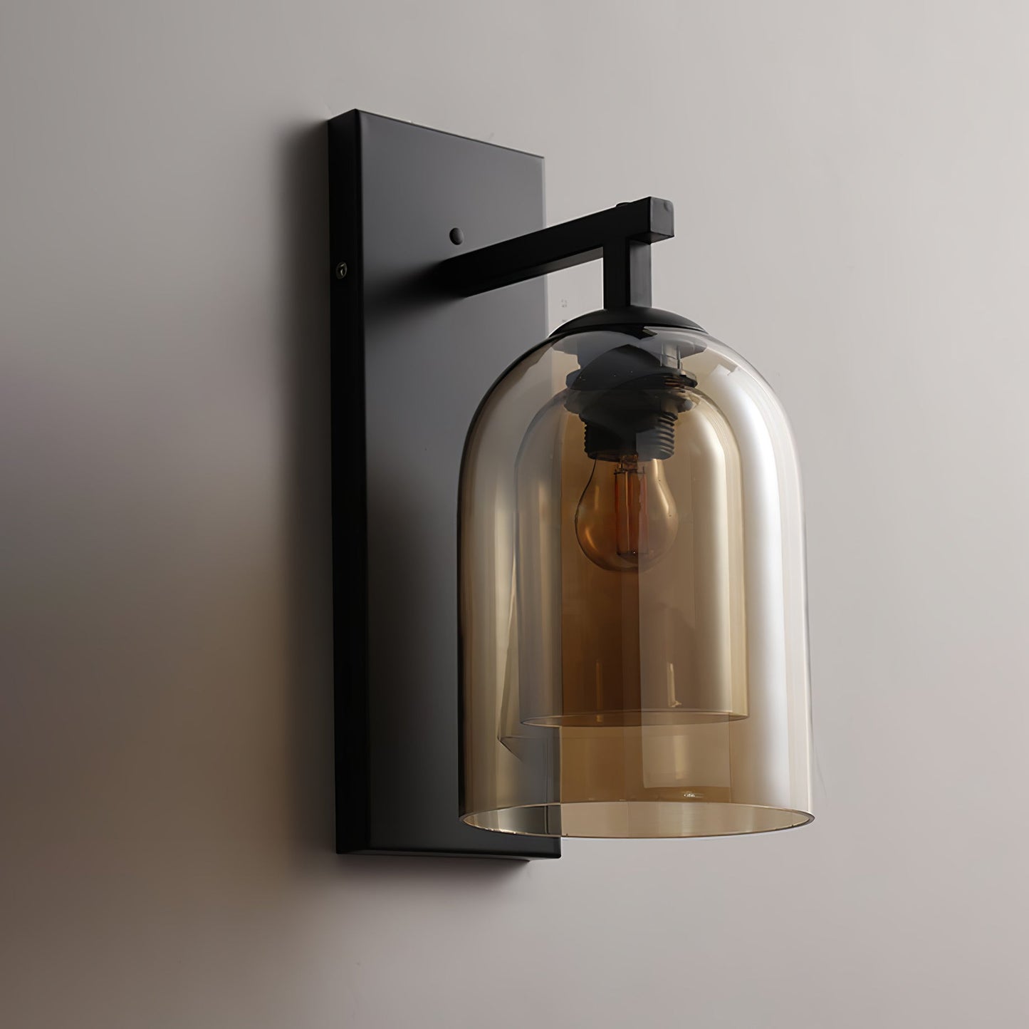 Glass Tubular Wall Lamp | Metal & Glass | Smoke Grey & Amber