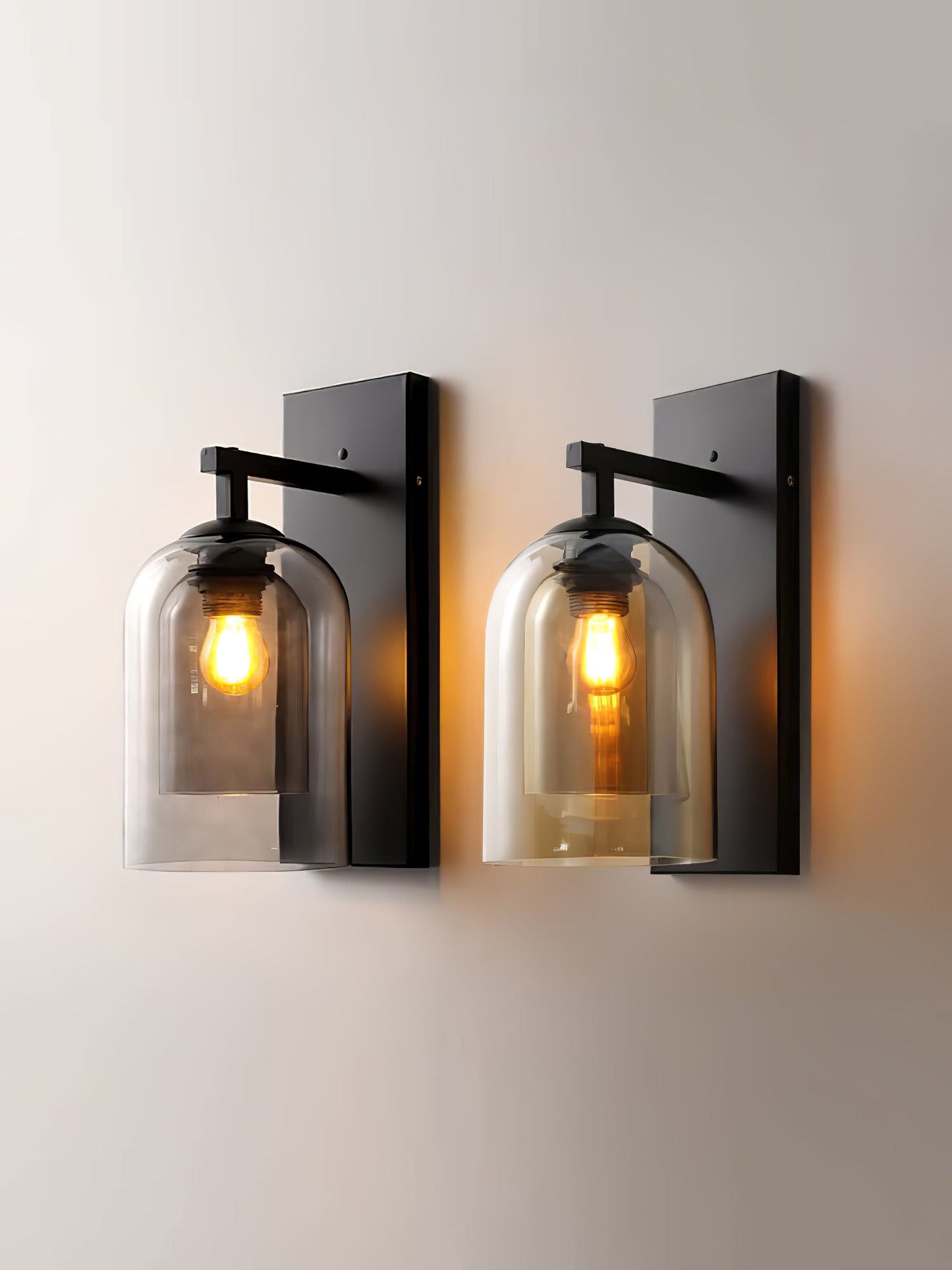 Glass Tubular Wall Lamp | Metal & Glass | Smoke Grey & Amber