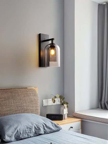 Glass Tubular Wall Lamp | Metal & Glass | Smoke Grey & Amber