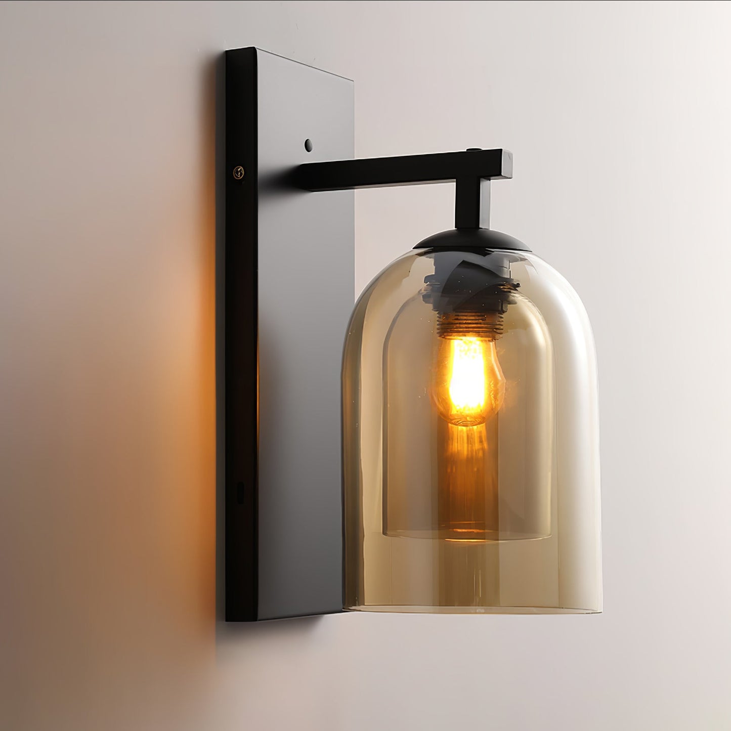 Glass Tubular Wall Lamp | Metal & Glass | Smoke Grey & Amber