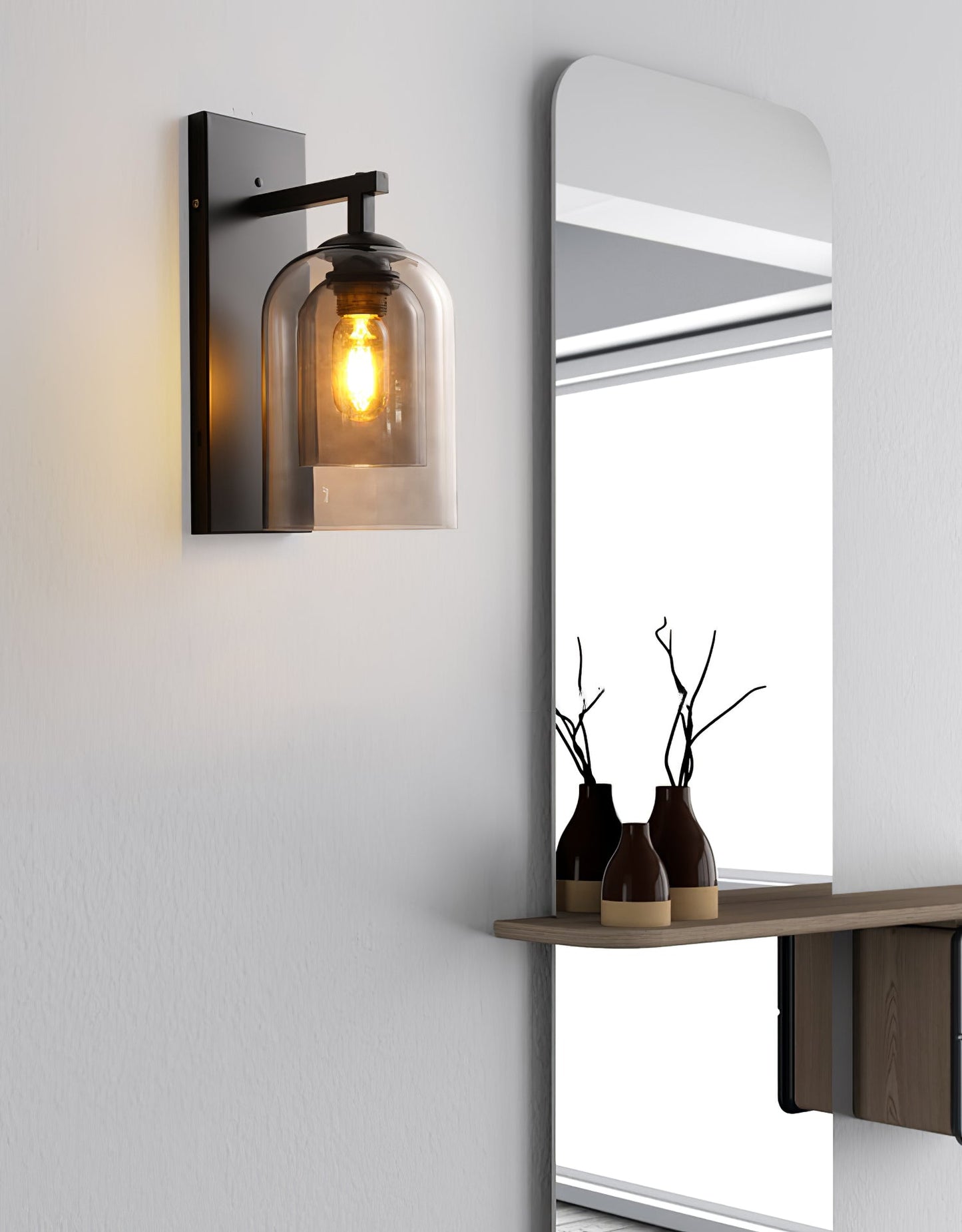 Glass Tubular Wall Lamp | Metal & Glass | Smoke Grey & Amber