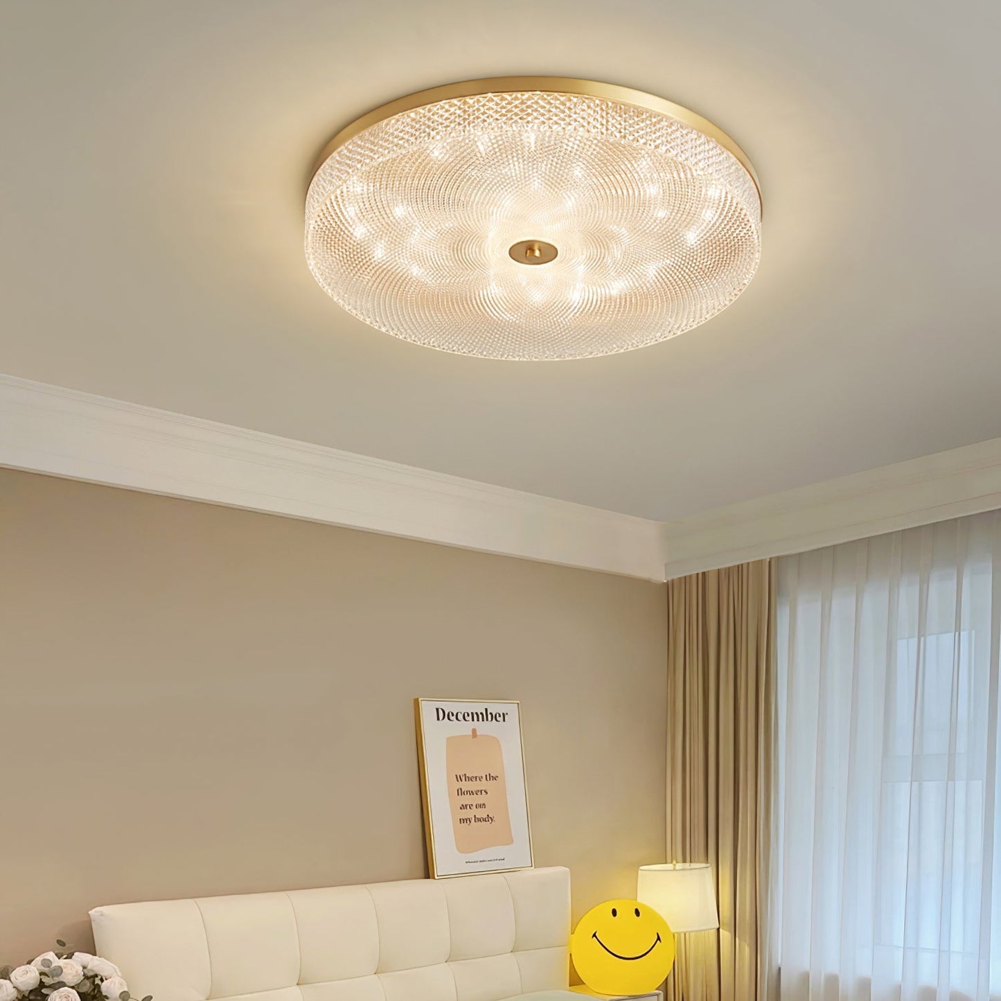 Glimmering Striped Ceiling Light | Brass, Acrylic, Metal | Gold Trim