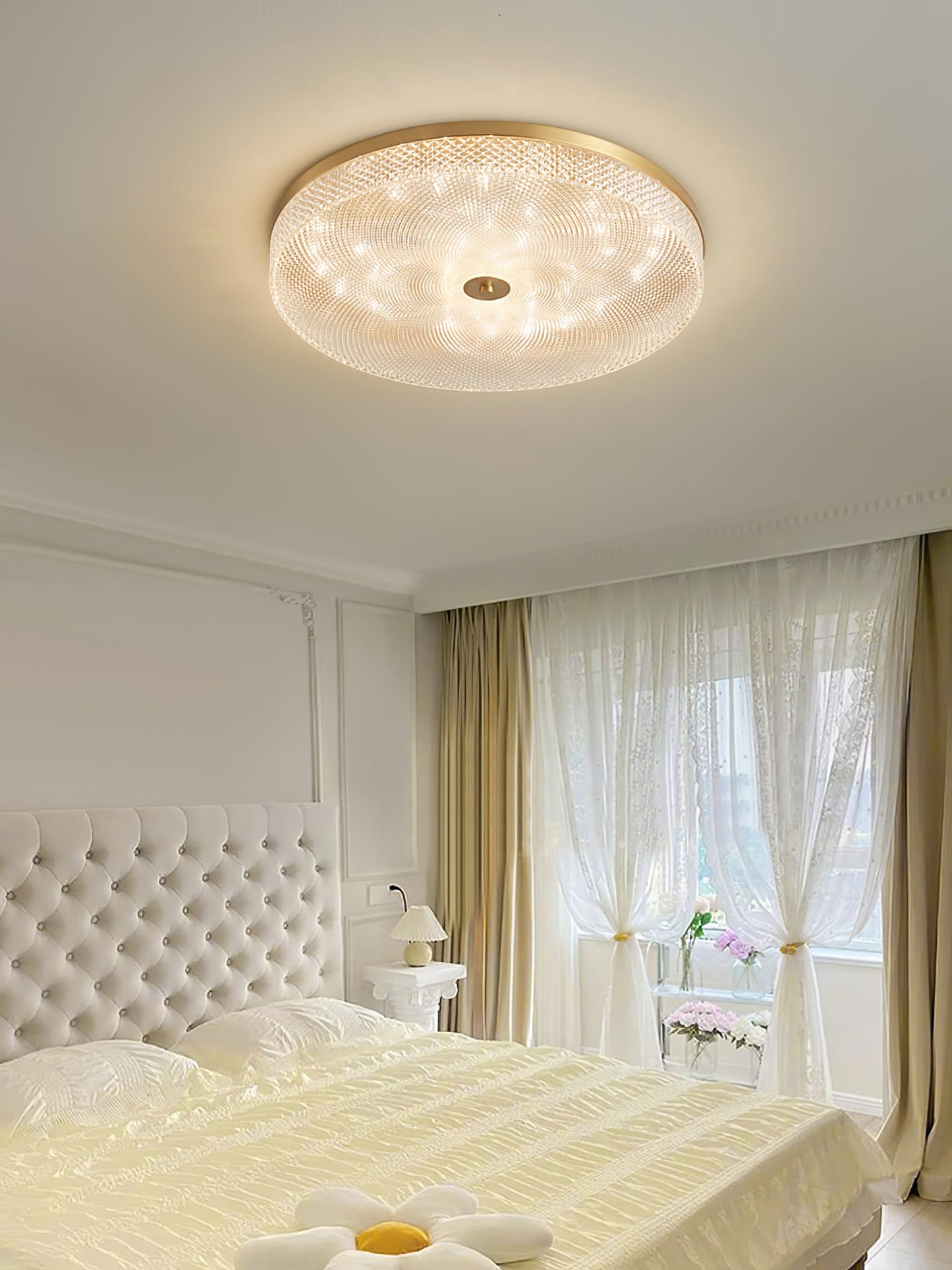 Glimmering Striped Ceiling Light | Brass, Acrylic, Metal | Gold Trim