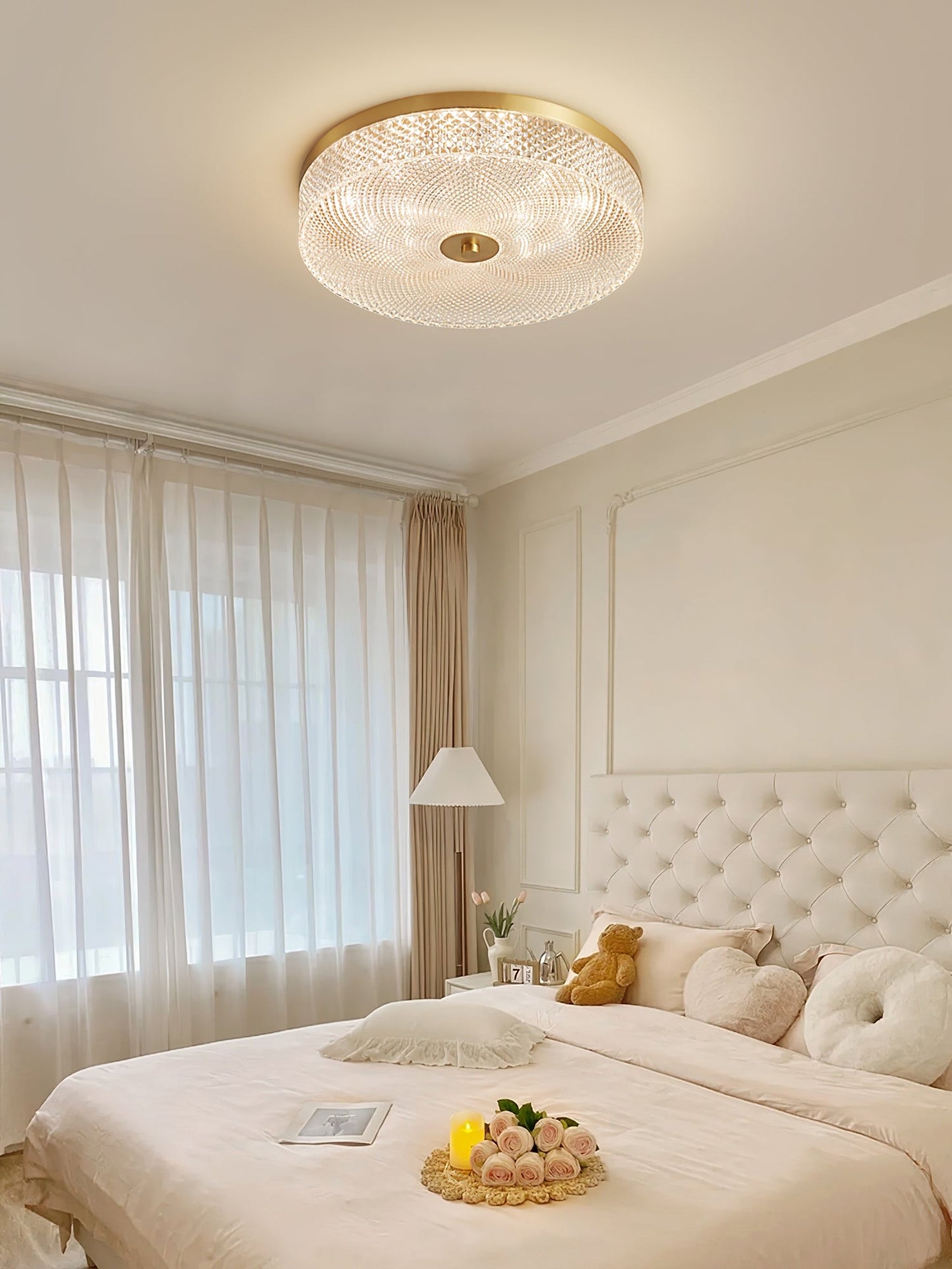 Glimmering Striped Ceiling Light | Brass, Acrylic, Metal | Gold Trim