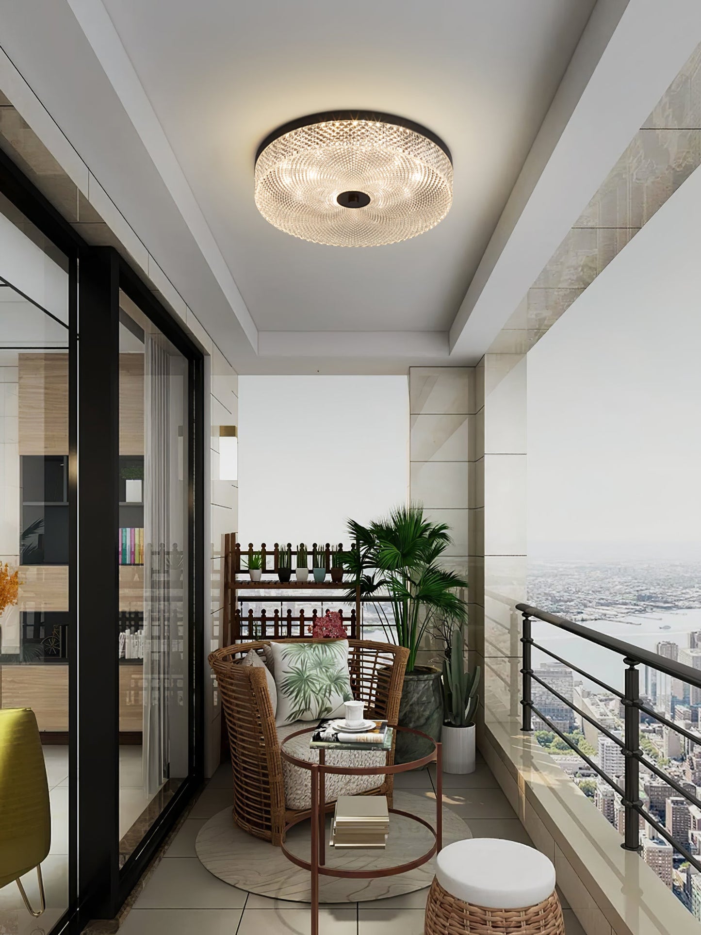 Glimmering Striped Ceiling Light | Brass, Acrylic, Metal | Gold Trim