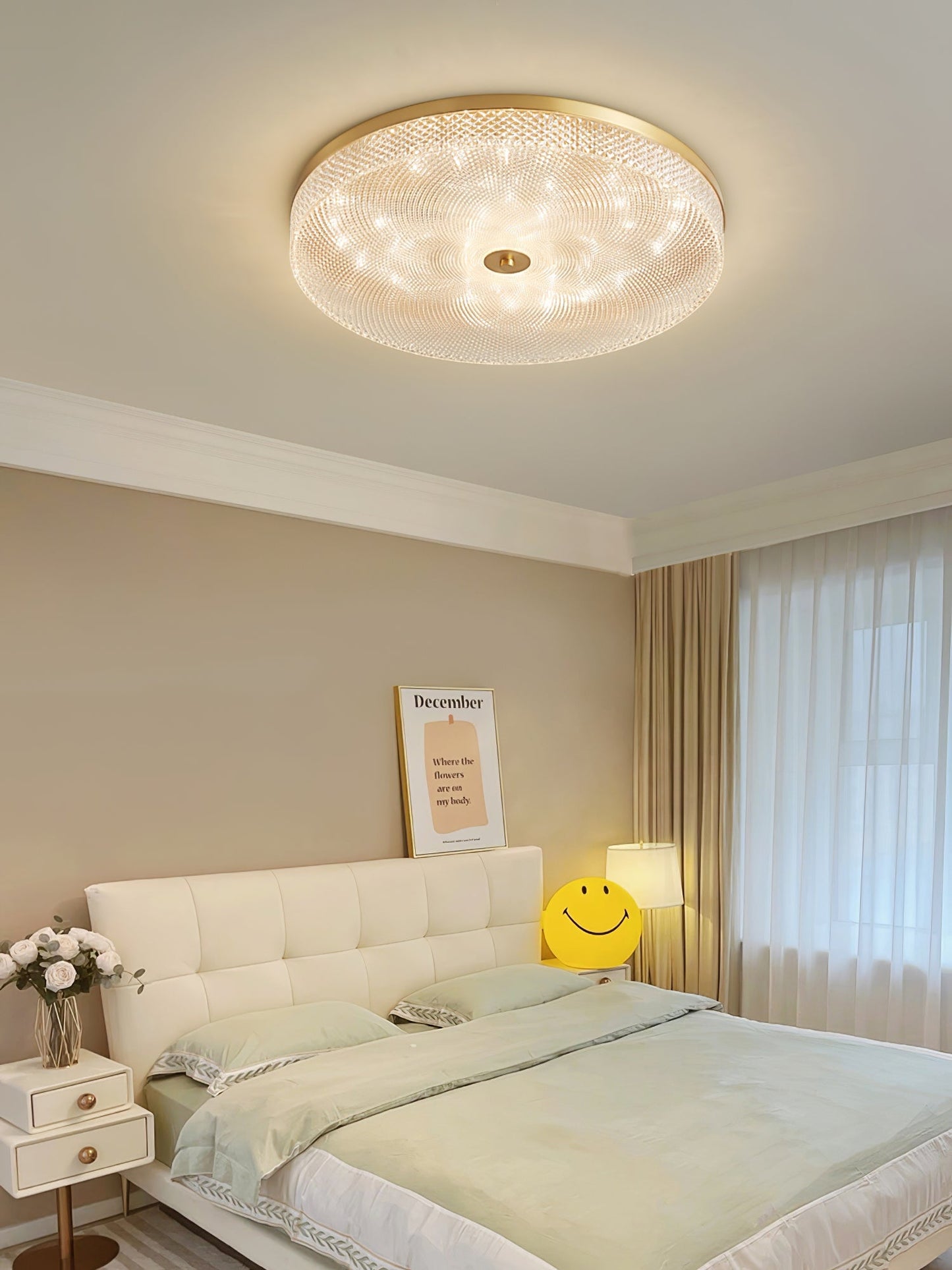Glimmering Striped Ceiling Light | Brass, Acrylic, Metal | Gold Trim