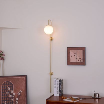 Globe Wall Sconce | Brass & White Glass | Plug-in