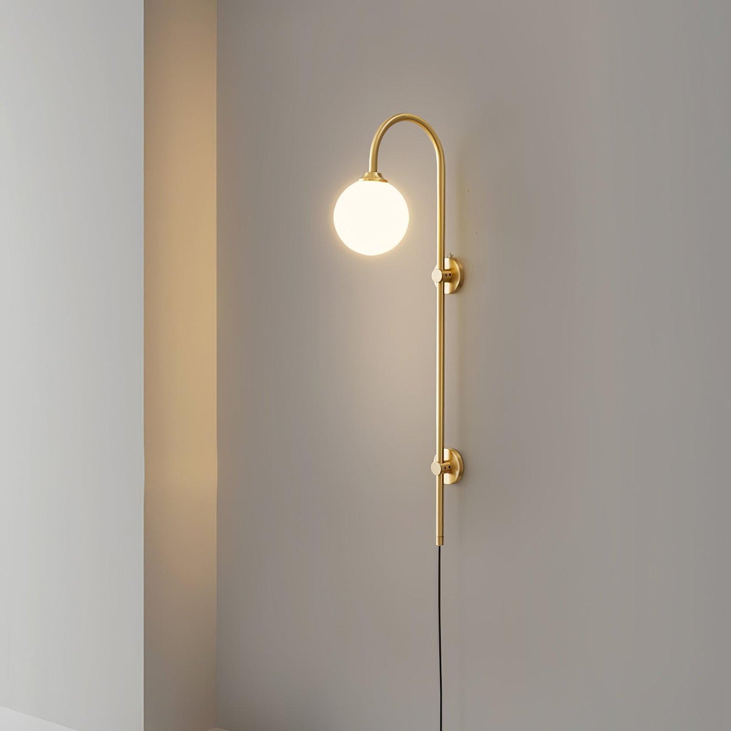 Globe Wall Sconce | Brass & White Glass | Plug-in