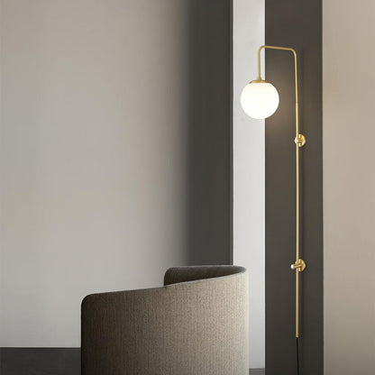 Globe Wall Sconce | Brass & White Glass | Plug-in