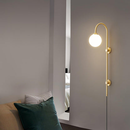 Globe Wall Sconce | Brass & White Glass | Plug-in
