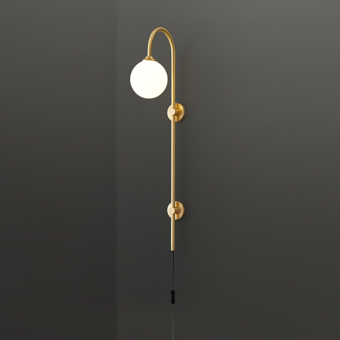 Globe Wall Sconce | Brass & White Glass | Plug-in
