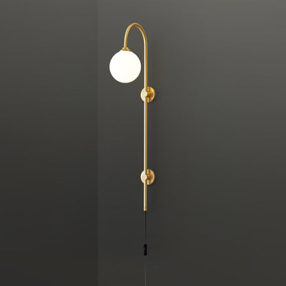 Globe Wall Sconce | Brass & White Glass | Plug-in