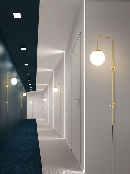 Globe Wall Sconce | Brass & White Glass | Plug-in