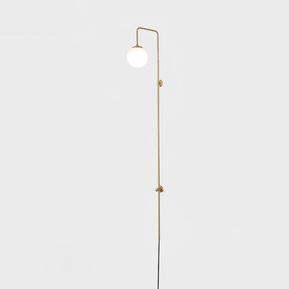 Globe Wall Sconce | Brass & White Glass | Plug-in