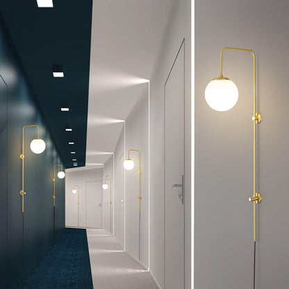 Globe Wall Sconce | Brass & White Glass | Plug-in