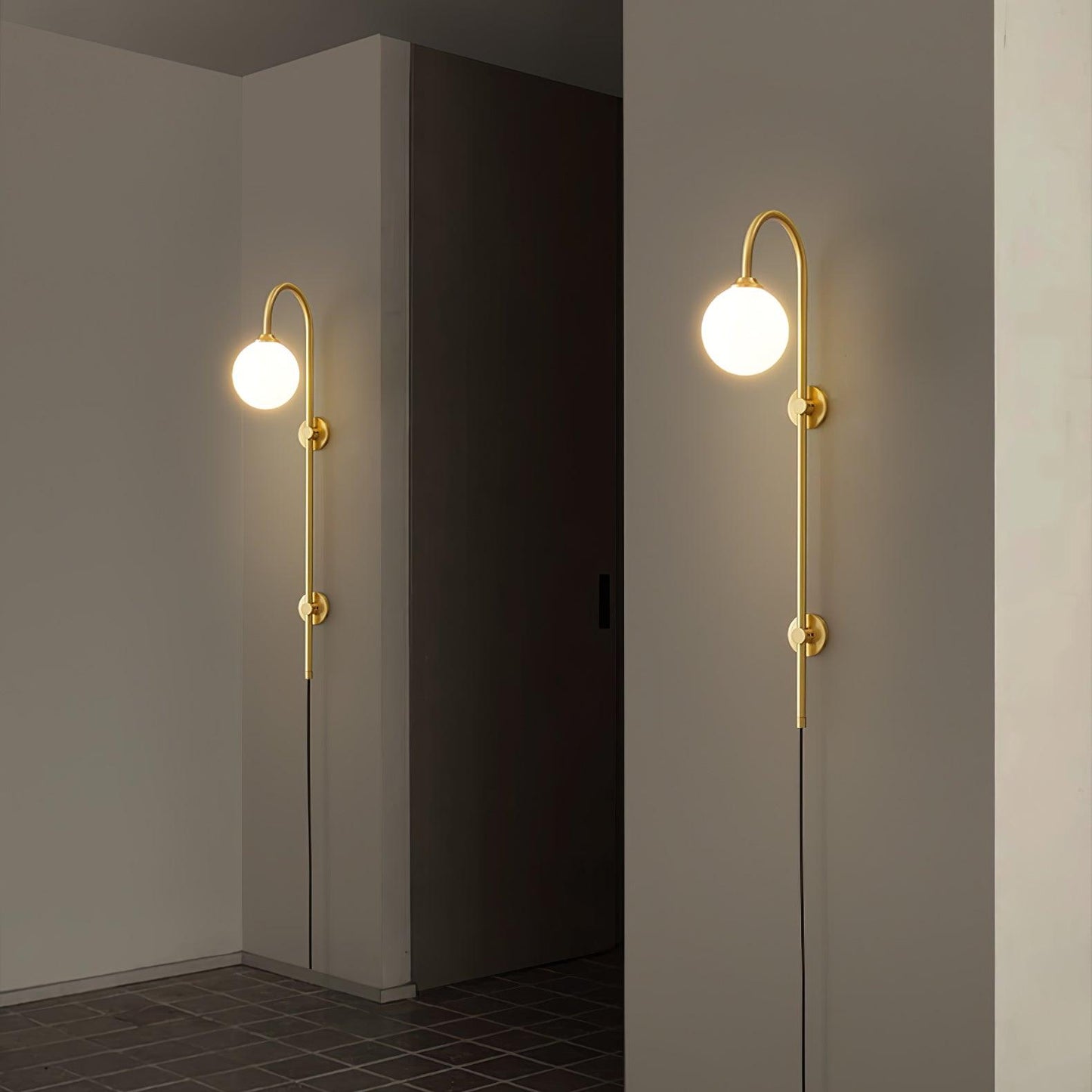 Globe Wall Sconce | Brass & White Glass | Plug-in