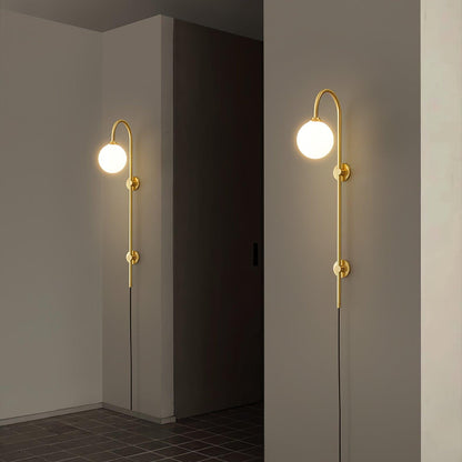 Globe Wall Sconce | Brass & White Glass | Plug-in