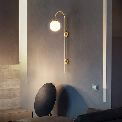 Globe Wall Sconce | Brass & White Glass | Plug-in
