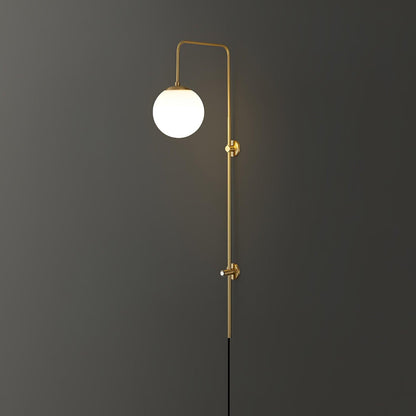 Globe Wall Sconce | Brass & White Glass | Plug-in