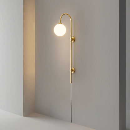 Globe Wall Sconce | Brass & White Glass | Plug-in