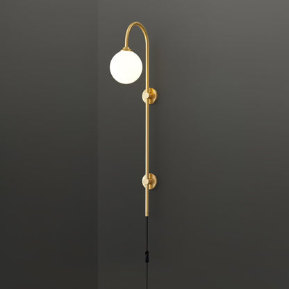 Globe Wall Sconce | Brass & White Glass | Plug-in