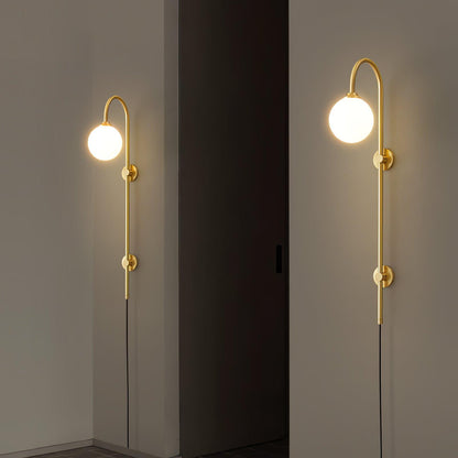Globe Wall Sconce | Brass & White Glass | Plug-in