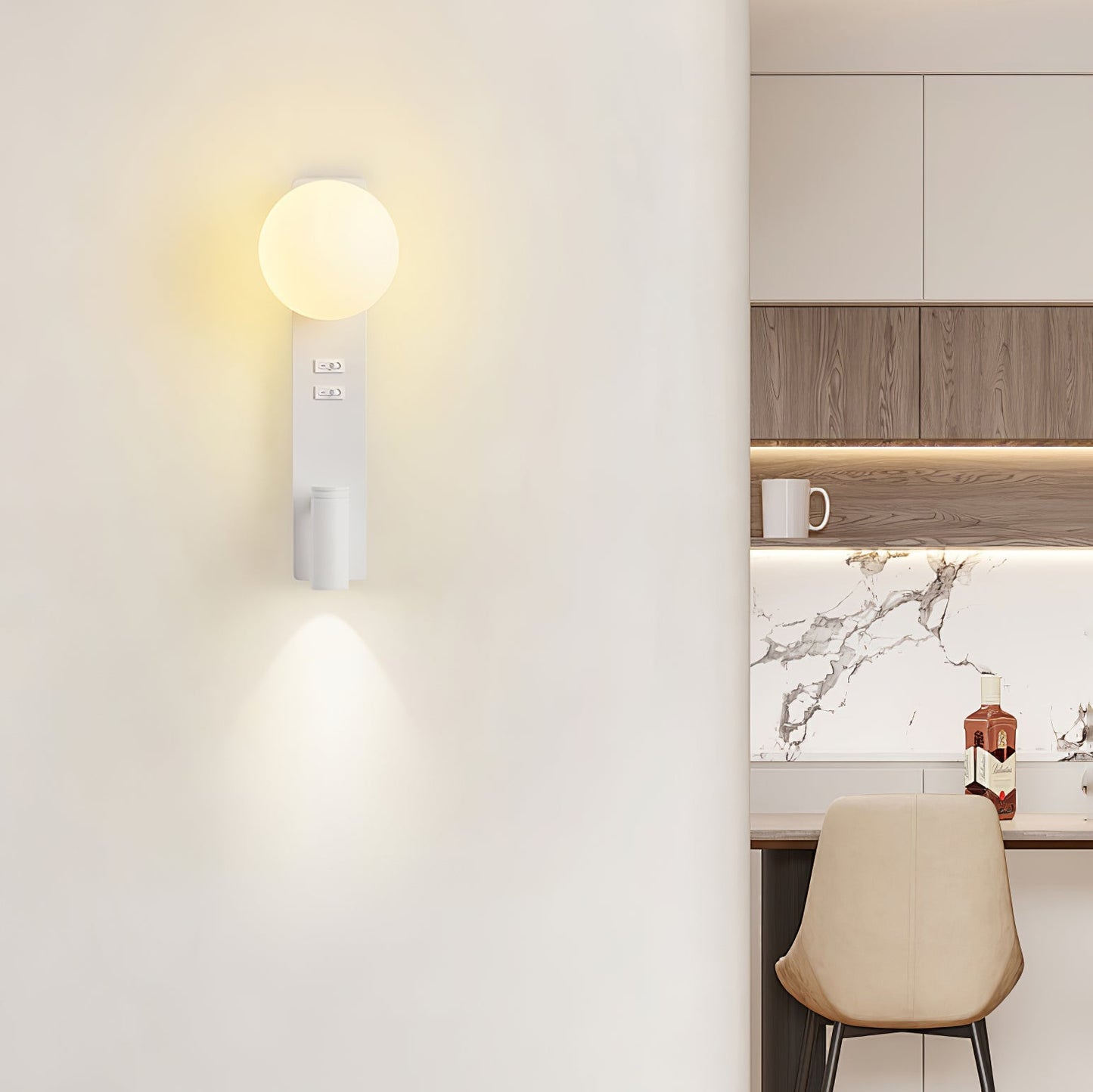 Glos Slim Wall Lamp | Milk-White Glass | White/Black