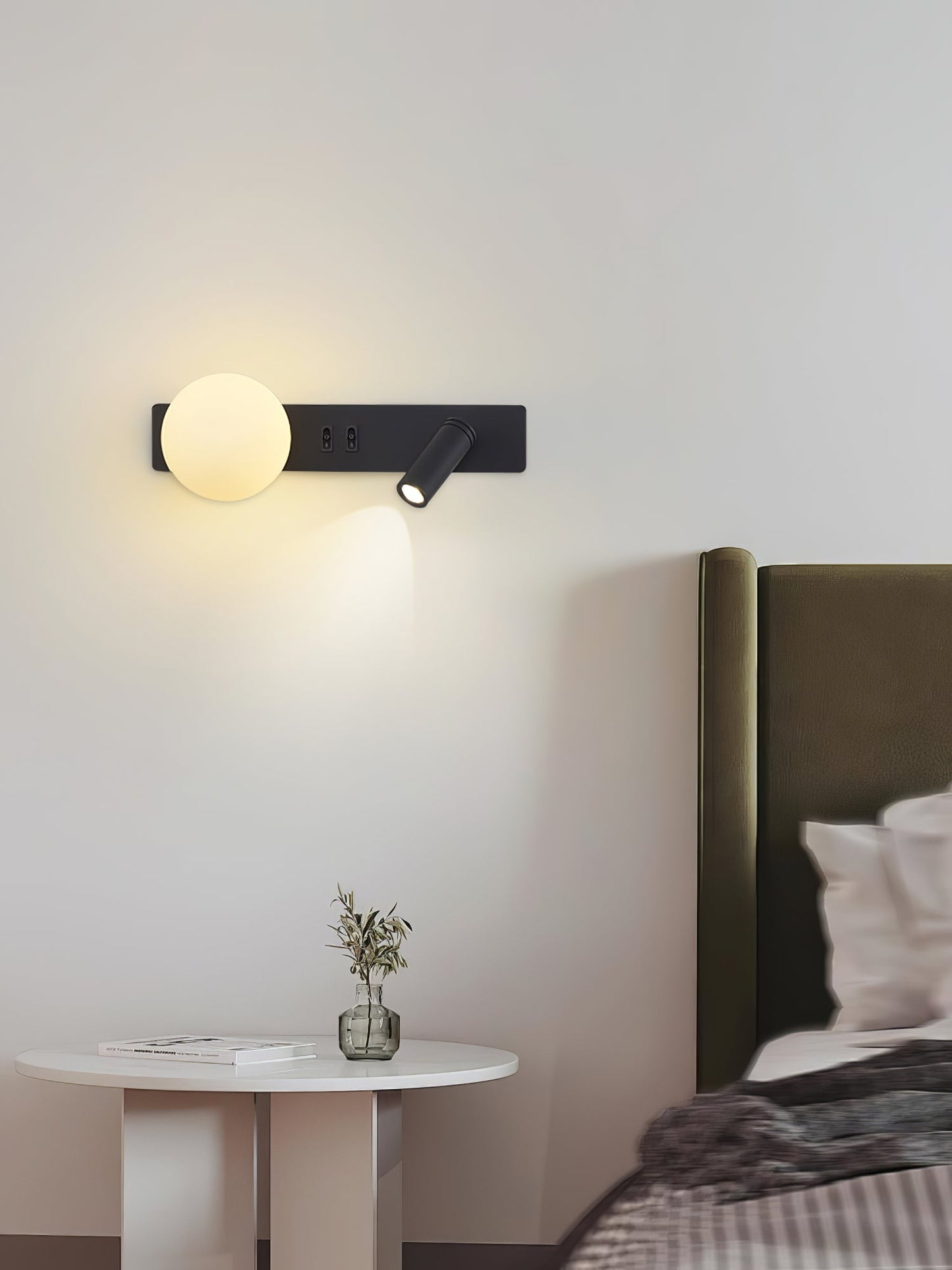 Glos Slim Wall Lamp | Milk-White Glass | White/Black