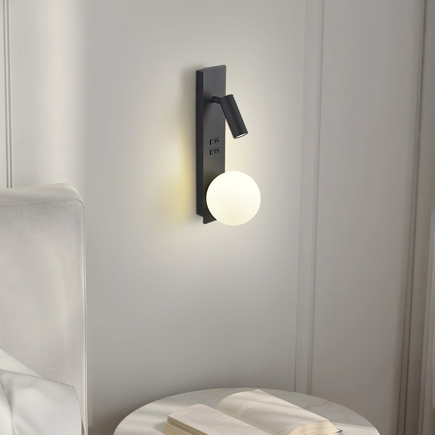 Glos Slim Wall Lamp | Milk-White Glass | White/Black
