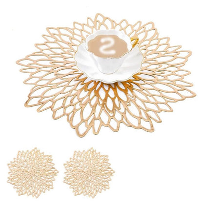 Round Silver Placemats & Coaster Set | Durable Pressed Vinyl | 15.5"