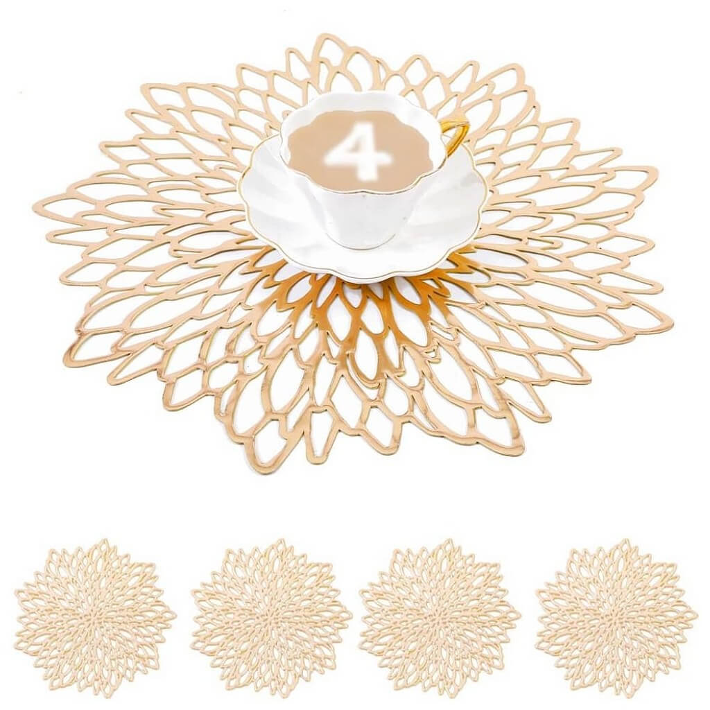 Round Silver Placemats & Coaster Set | Durable Pressed Vinyl | 15.5"
