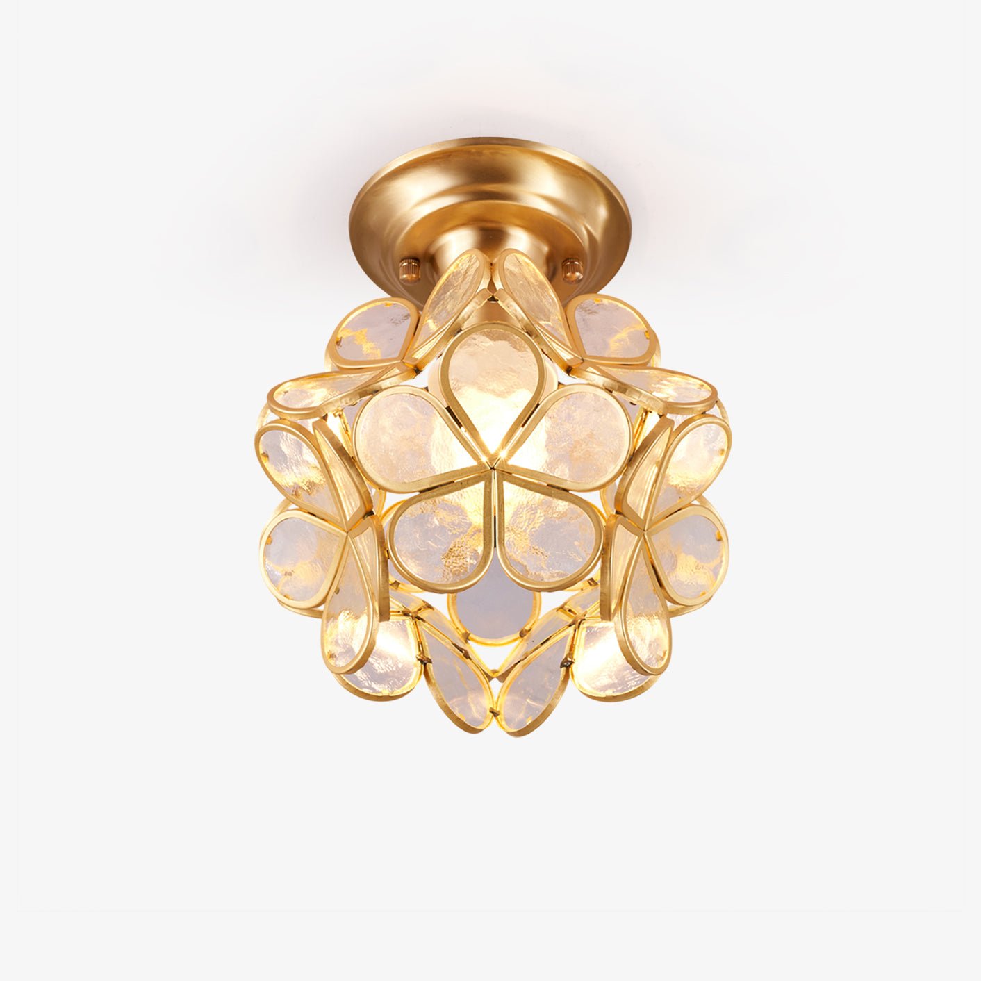 Golden Bloom Ceiling Light | Brass & Glass | Clear, Green, Pink Shades